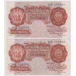 Peppiatt 10 Shillings (2) issued 1948, a scarce LAST SERIES consecutively numbered pair, serial