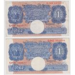 Peppiatt 1 Pound (2) issued 1940, scarce REPLACEMENT notes, serial S04E 404630 & S12D 224637, blue