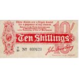 Bradbury 10 Shillings issued 1914, serial T/29 030123, No. with dot (T8, Pick346) small edge nick,