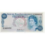 Isle of Man 50 Pence issued 1979 LOW SERIAL No., serial C000052, signed John W. Paul (IMPM M514,
