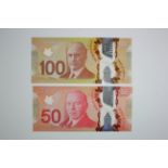 Canada (2), 100 Dollars and 50 Dollars dated 2011 & 2012 with holographic stripe to right (TBB B375a