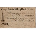 Bristol Tolzey Bank 1 Pound dated 1811 for Worrall, Pope & Edmonds, serial no. D107 (Grant 474A,