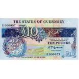 Guernsey 10 Pounds issued 1991 - 1995, signed M.J. Brown in blue ink, VERY LOW serial E000057, (