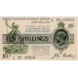 Bradbury 10 Shillings issued 1918, serial A/3 629219, No. with dot, (T17, Pick350a), pressed aEF,