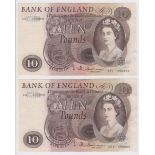 Hollom 10 Pounds (2) issued 1964, FIRST RUN serial A01 490806 & A01 490809 (B299, Pick376a) EF