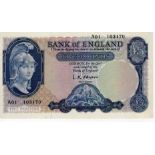 O'Brien 5 Pounds issued 1957 Lion & Key, exceptionally scarce FIRST RUN prefix 'A01', serial A01