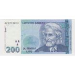 Lithuania 200 Litu dated 1997, exceptionally scarce REPLACEMENT note serial AZ 1213913 (TBB B174z,