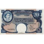 East African Currency Board 20 Shillings issued 1958 - 1960, serial V12 92074 (TBB B229a, Pick39)