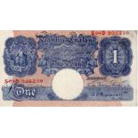 Peppiatt 1 Pound issued 1940, scarce REPLACEMENT note S04D 936239, blue WW2 emergency issue (B250,