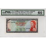 East Caribbean 100 Dollars issued 1965, serial A1 292293 (TBB B104c9, Pick16f) in PMG holder