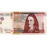 Colombia 10000 Pesos dated 23rd July 1999, rare REPLACEMENT note with STAR beside signatures, serial