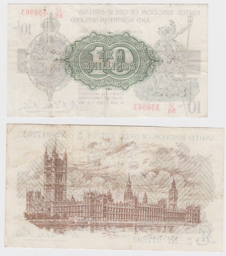 Warren Fisher (2), 10 Shillings issued 1927, serial U/86 336963, rarer Great Britain & Northern - Image 2 of 2