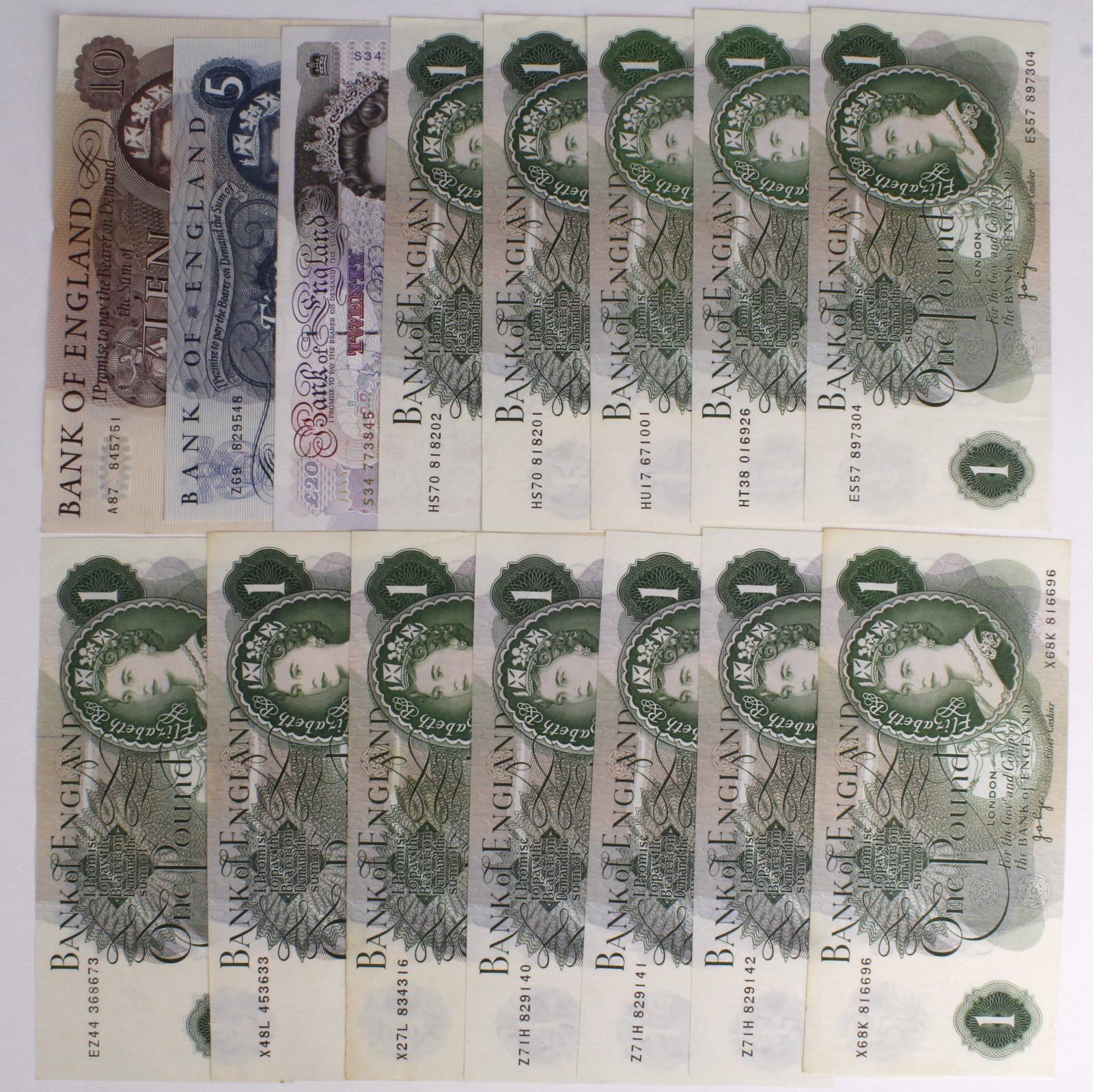 Bank of England (15), Kentfield 20 Pounds issued 1991, Fforde 10 Pounds issued 1967 & 5 Pounds