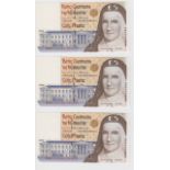 Ireland Republic Central Bank 5 Pounds (3), dated 15th October 1999, a consecutively numbered run of