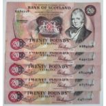 Scotland, Bank of Scotland 20 Pounds (5) dated 1st July 1991, signed Pattullo & Burt (PMS BA119,