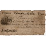 Okehampton, Devonshire Bank 5 Pounds dated 1817, serial No. A633 for Cann, Williams, Searle & Co. (