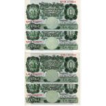 O'Brien 1 Pound (4) issued 1955, two consecutively numbered pairs, serial L90J 854525 - L90J