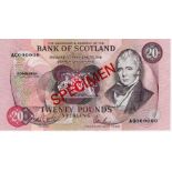 Scotland, Bank of Scotland 20 Pounds dated 12th January 1993, SPECIMEN note signed Pattullo &