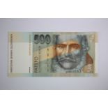 Slovakia 500 Korun dated 1st October 1993, REPLACEMENT note serial A00042563 (TBB B404ar, Pick23r)