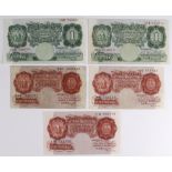 Peppiatt (5), 10 Shillings issued 1934 serial D49 599087 (B235), 10 Shillings issued 1948 Unthreaded