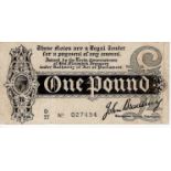 Bradbury 1 Pound issued 1914, Serial No- with dash, serial D/27 027494 (T5.3a, Pick347) pinholes and