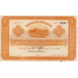 Colombia 5 Pesos Banco de Oriente dated 14th February 1888, handwritten date and signature (