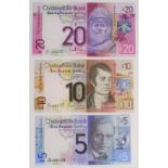 Scotland, Clydesdale Bank (3) 20 Pounds dated 2014, 10 Pounds dated 2009 and 5 Pounds dated 2009,