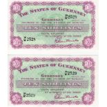 Guernsey 10 Shillings (2) dated 1st July 1966, a pair of consecutively numbered notes serial 20/W