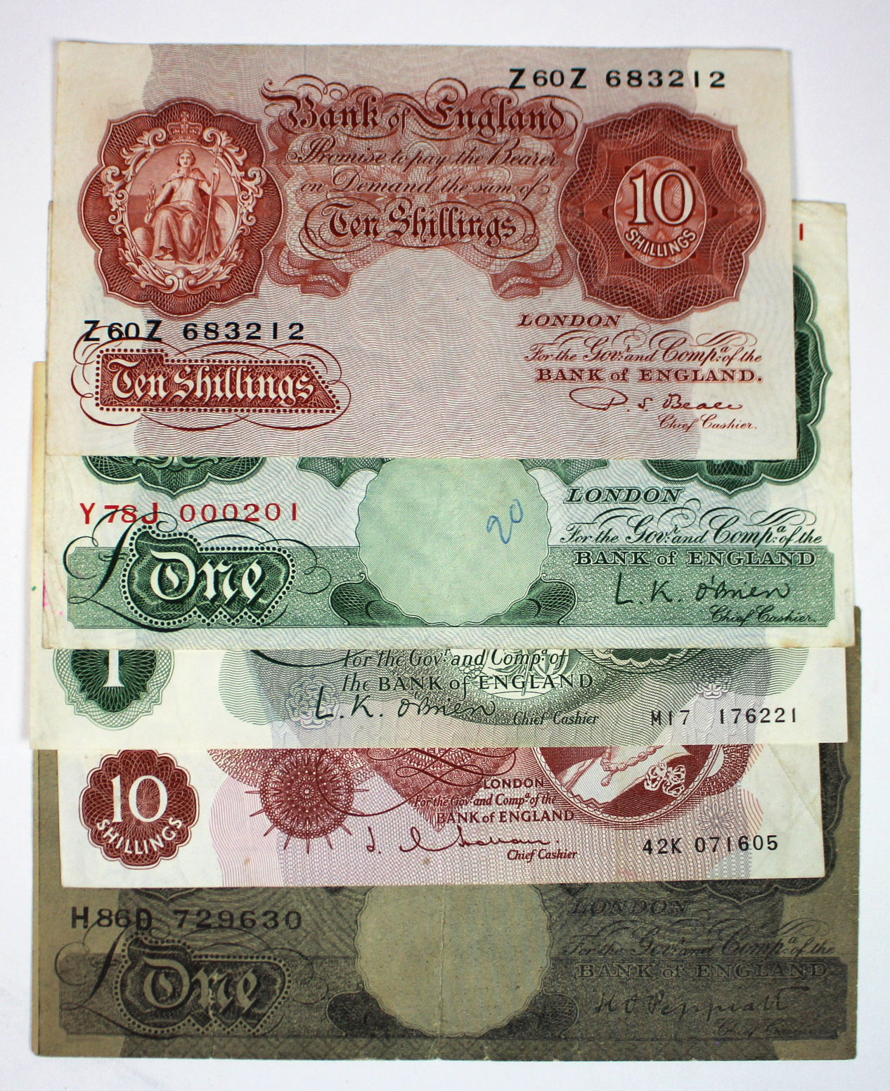 Bank of England (5), comprising Beale 10 Shillings FIRST SERIES Z60Z 683212 (B266) about