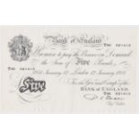 Beale 5 Pounds dated 12th January 1951, serial T60 021413 (B270, Pick344) light dents in paper,