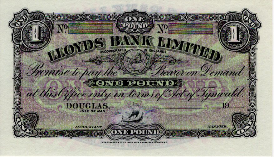Isle of Man, Lloyds Bank Limited 1 Pound unsigned remainder without date or serial number (