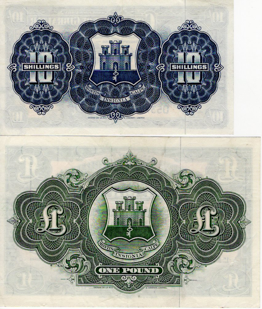 Gibraltar (2), 1 Pound and 10 Shillings dated 1st May 1965, serial G579299 & D537767, Rock of - Image 2 of 2