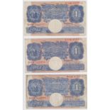 Peppiatt 1 Pound (3) issued 1940, scarce REPLACEMENT notes including a scarce '01' prefix, serial