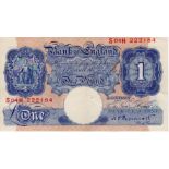 Peppiatt 1 Pound issued 1940, scarce REPLACEMENT note S04H 222184, blue WW2 emergency issue (B250,