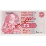 Scotland, Clydesdale Bank PLC 100 Pounds SPECIMEN note dated 9th November 1991 signed A.R.Cole