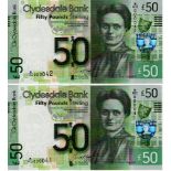 Scotland, Clydesdale Bank (2), 50 Pounds dated 16th August 2016, a scarce consecutively numbered