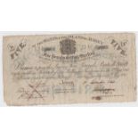 Jersey 5 Pounds dated 1840, Interest Bearing Note at one half-penny per week, serial number 908, pen