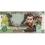 Colombia 5000 Pesos dated 23rd July 1999, rare REPLACEMENT note with STAR between signatures, serial