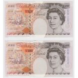 Kentfield 10 Pounds (2) issued 1993, a consecutively numbered pair of LAST SERIES notes, serial KK46