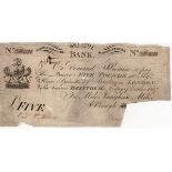 Bristol Bank 5 Pounds dated 9th October 1807 for Miles, Vaughan, Miles, Baugh & Birch, serial no.