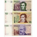 Argentina (3), a set of REPLACEMENT notes comprising 100 Pesos issued 2003 serial R11465650A (TBB