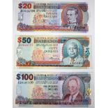 Barbados (3) 100 Dollars, 50 Dollars and 20 Dollars dated 1st May 2007, the 100 and 50 good Fine,