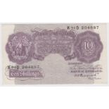 Peppiatt 10 Shillings issued 1940, mauve WW2 emergency issue, serial K91D 204887 (B251, Pick366) EF