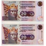 Scotland, Clydesdale Bank (2) 20 Pounds dated 1st November 1997, signed Fred Goodwin, serial A/AB