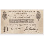 Bradbury 1 Pound issued 23rd October 1914, LAST SERIES L1/99273 (T11.2, Pick349a) crisp, clean
