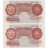 O'Brien 10 Shillings (2) issued 1955, REPLACEMENT notes serial 36A 505762 & 67A 324148 (B272,