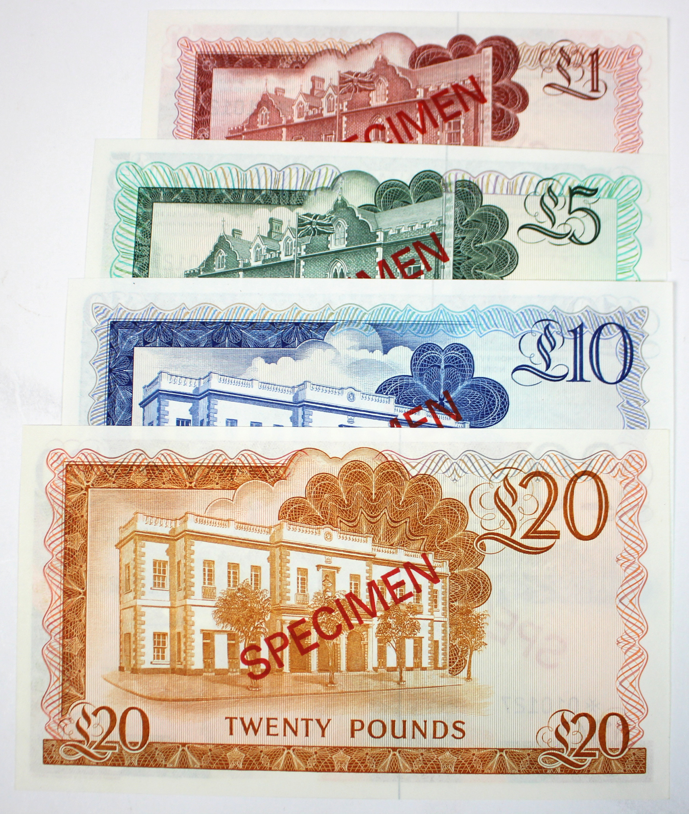 Gibraltar (4), a SPECIMEN set comprising 20 Pounds, 10 Pounds, 5 Pounds & 1 Pound issued 1975, all - Image 2 of 2