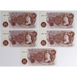 Fforde 10 Shillings (5) issued 1967, very scarce consecutively numbered run of 'D38N' LAST RUN