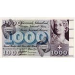 Switzerland 1000 Franken dated 7th February 1974, last date of issue, serial 8G 83806 (TBB B336m,