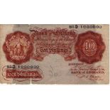 Beale 10 Shillings issued 1950, rare ONE MILLION NUMBER note, serial No. 85D 1000000 (B265) small